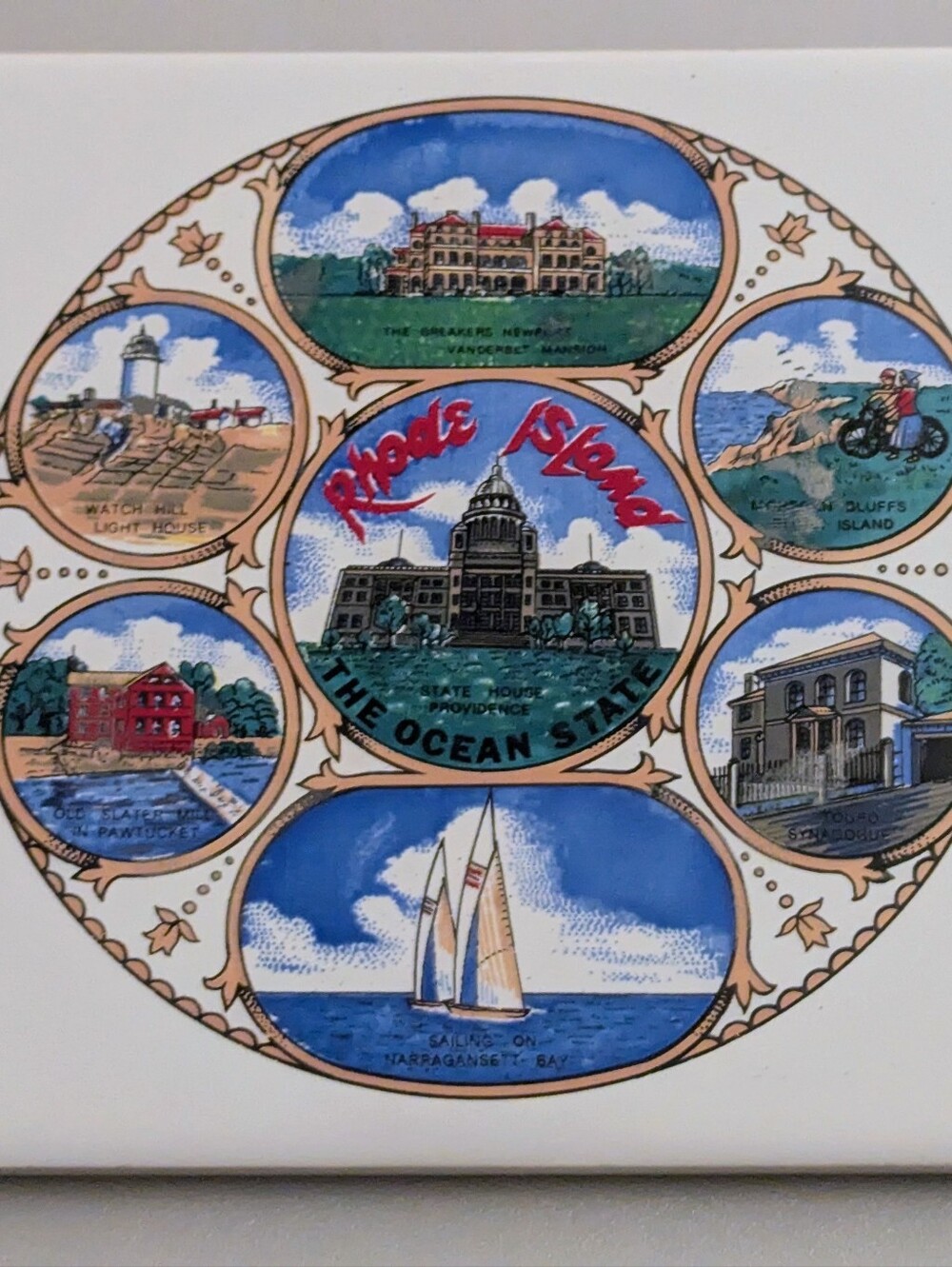 VIntage Souvenir Tile "Rhode Island" 6" x 6"